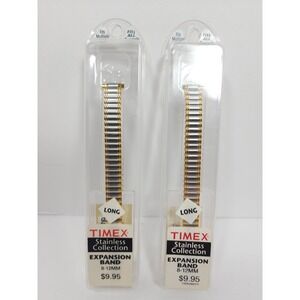 (2) 1-Pair Vtg Womens NiB Timex Silver Gold Tone Stainless Exp. Bands 8-12mm.